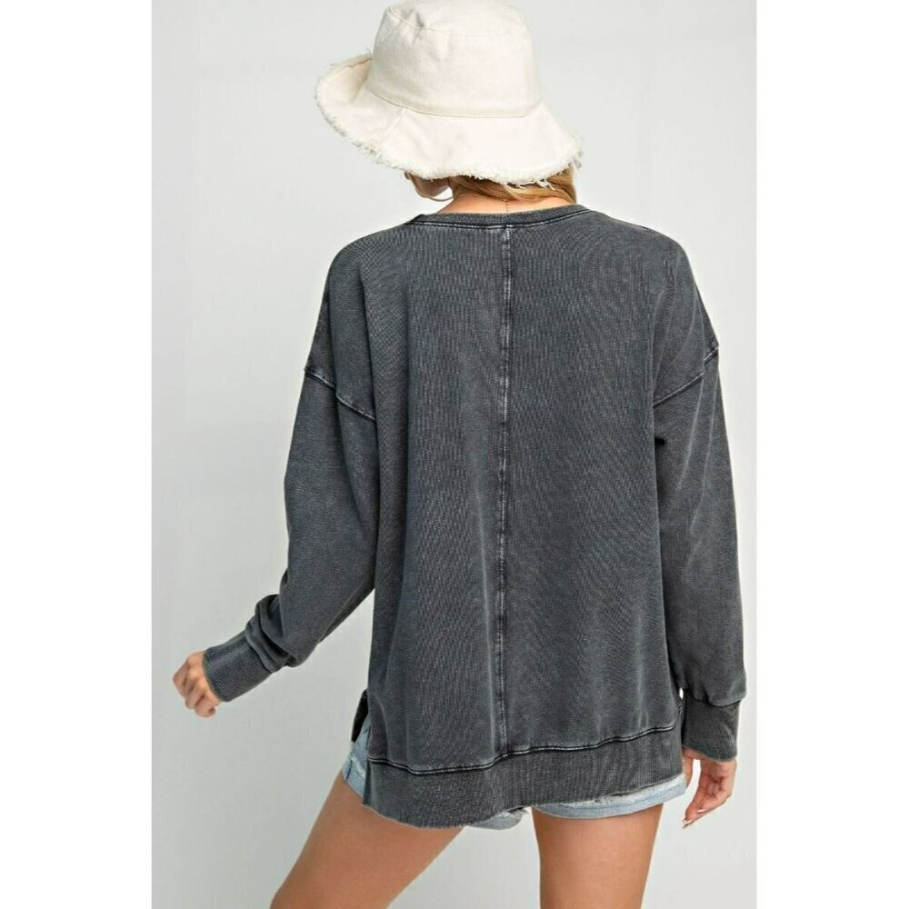 Don't Forget to Smile Mineral Wash Top in Black - Picture 5 of 10